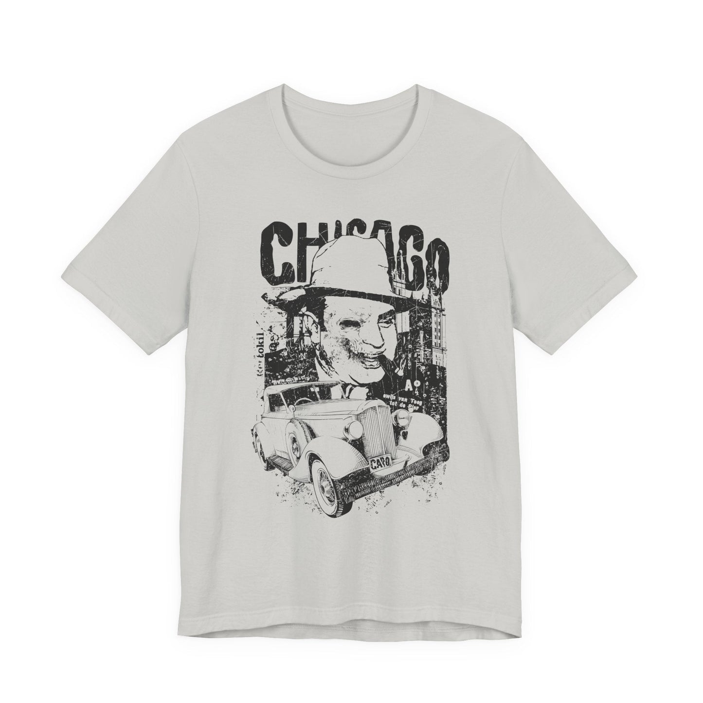 Chicago Retro Mobster Illustration Tee Vintage Car Cityscape Art Design T-Shirt A-8