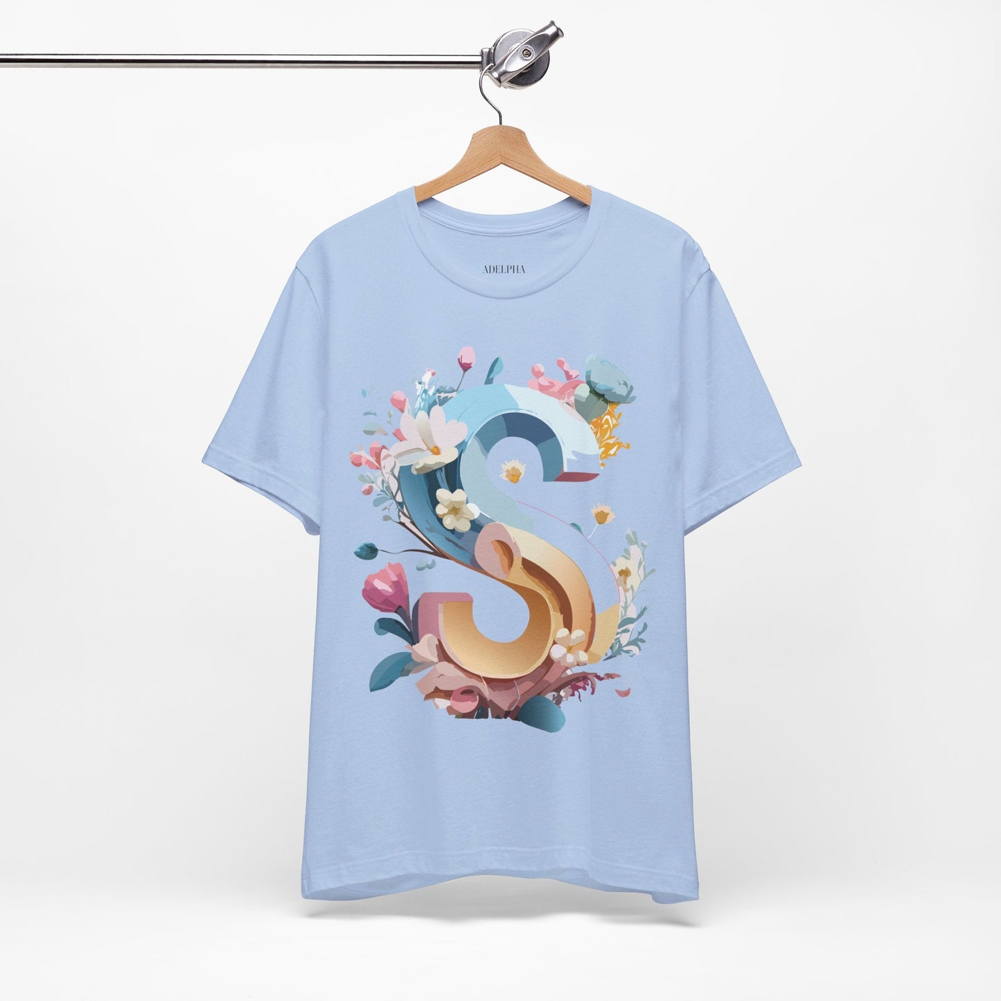 Letter S Shirt Graphic Tee Unisex Short Sleeve Vintage Inspired Adelpha Art Design