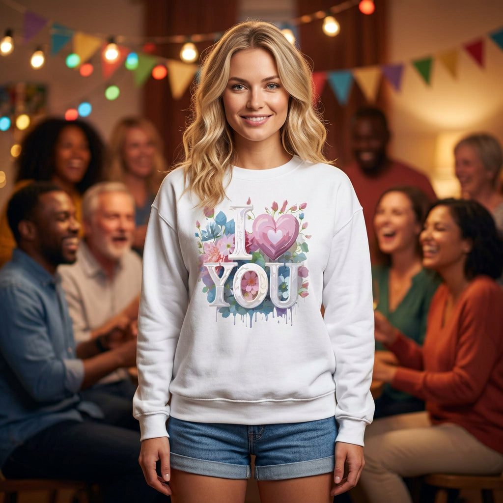Floral Love Graphic Valentine's Day Sweatshirt Unisex 50/50 Cotton-Poly Sweatshirt w59