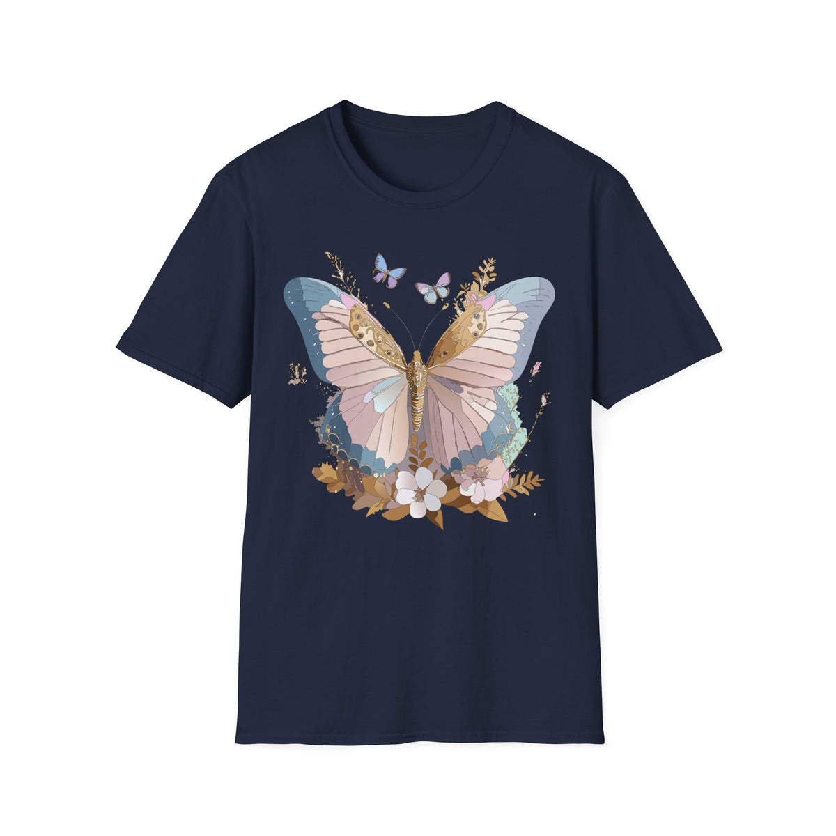 Butterfly Floral T-Shirt — Pastel Garden Wings Graphic Design Unisex 100 Cotton Gildan T-Shirt