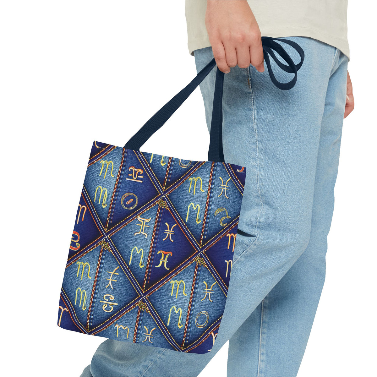 Denim Fabric Imitation Print Unisex Canvas Bag Poly Spun 3 Sizes Tote Bag 184-7