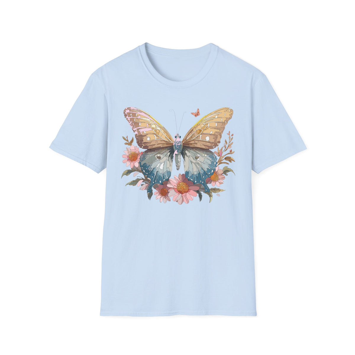 Butterfly Floral T-Shirt – Colorful Nature-Inspired Botanical Gift Graphic Design Unisex 100 Cotton Gildan T-Shirt