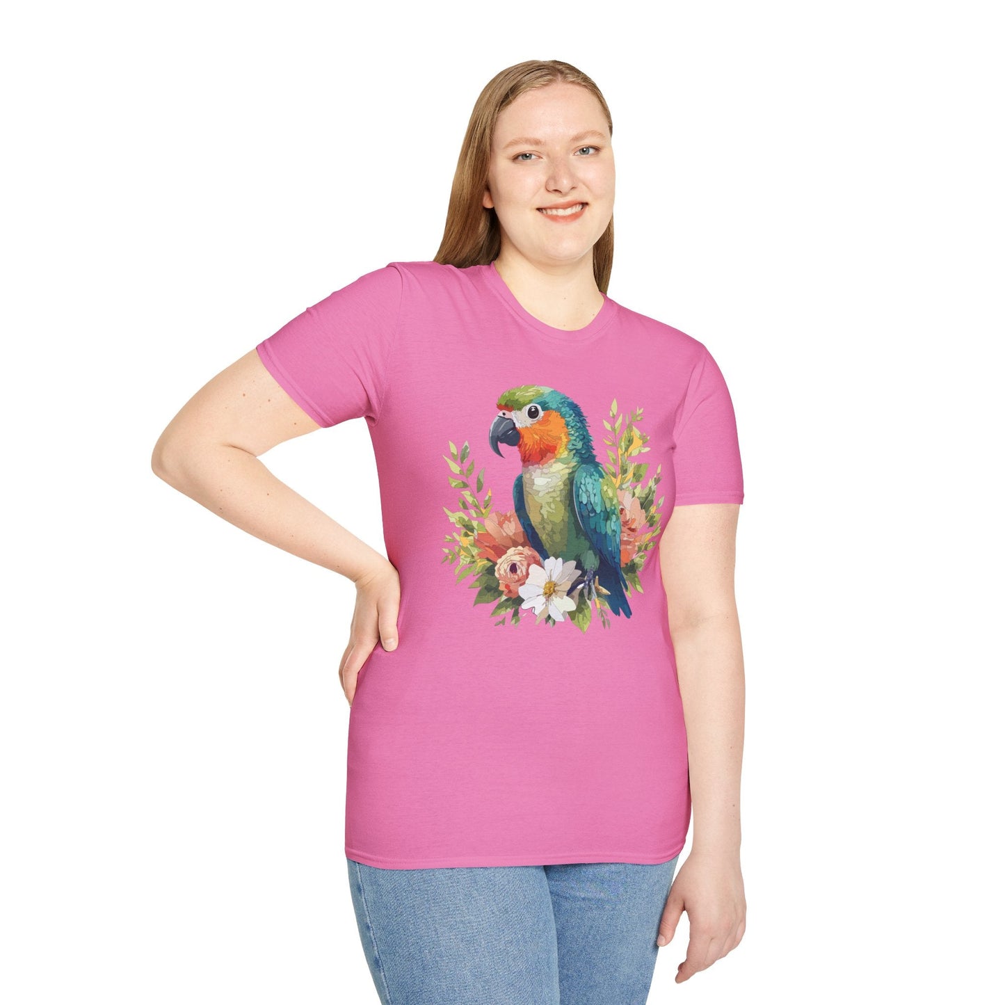 Floral Bird T Shirt Unisex Softstyle Gildan 64000 Cotton Tee for Everyday Comfort