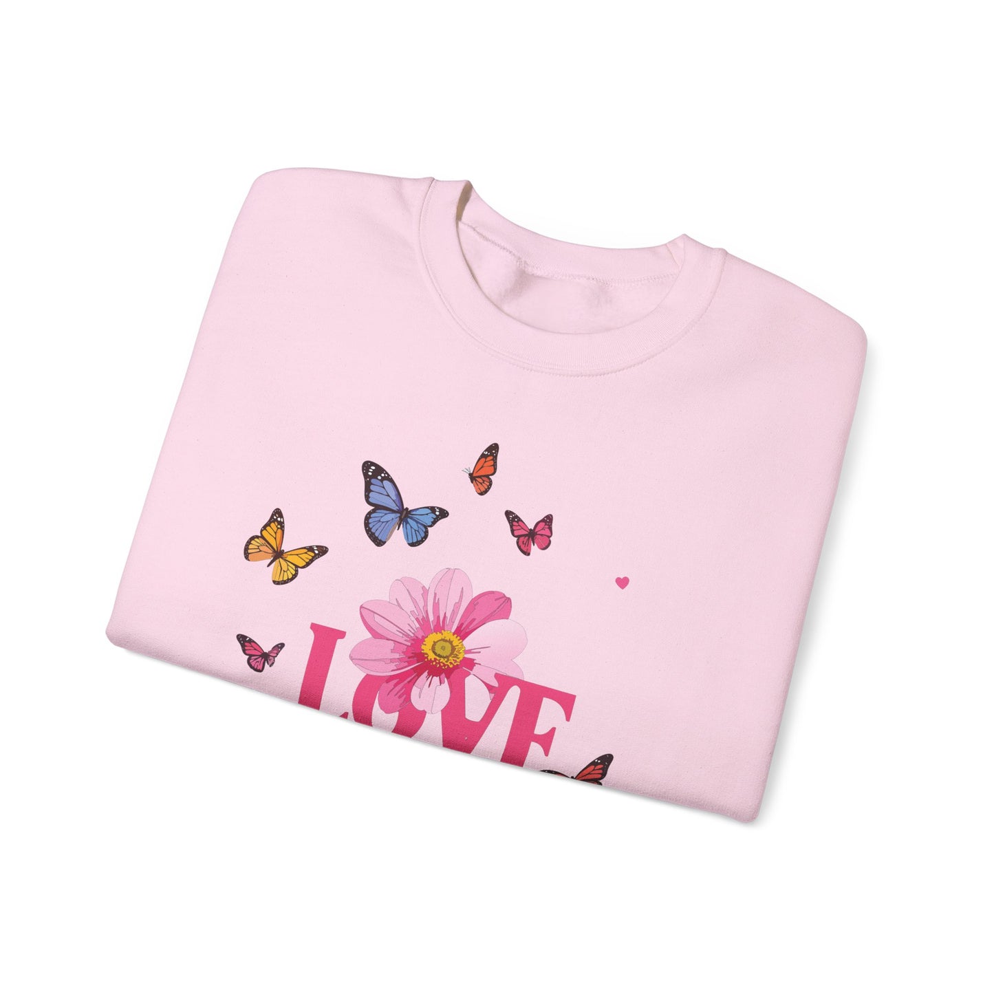 Unisex Floral Love Sweatshirt, Love Floral Sweatshirt, Floral Butterfly Sweatshirt, 50/50 Cotton-Poly Valentine's Day Sweatshirt 01