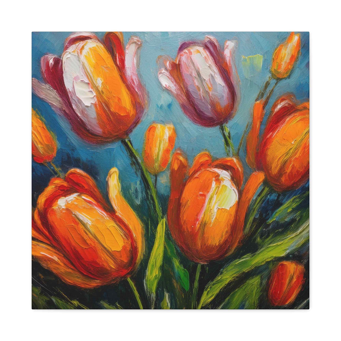 Tulips Print Canvas, Floral Oil Paint Print 20x20, 24x24, 30x30, 32x32, 36x36 Art Design Pine-Wood Inner Frame MC-145