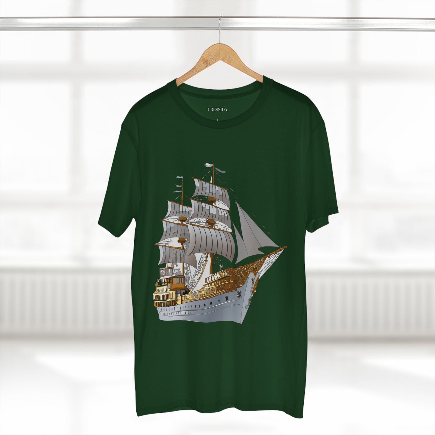 Ship Graphic Unisex 100 Cotton T-Shirt with Gold Frigate Art Design 5