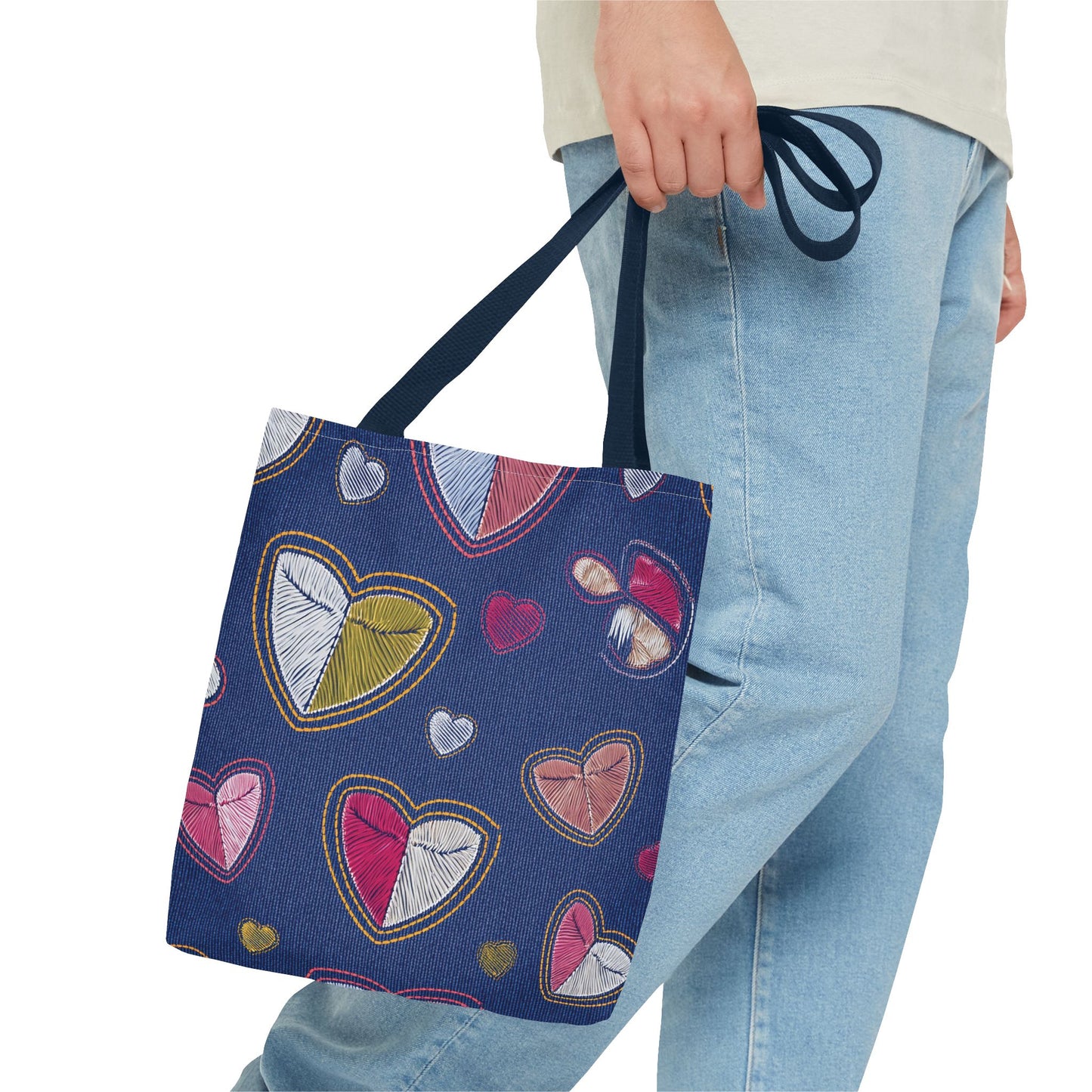Love Day Graphic Design Denim Fabric Imitation Print Unisex Canvas Bag POLY 3 Sizes Tote Bag 201-7