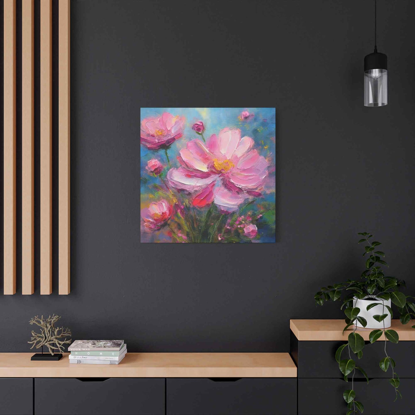 Pink Flowers Print Canvas, Pink Flowers Oil Paint Print 20x20, 24x24, 30x30, 32x32, 36x36, Art Design Print Non-Frame MC-11