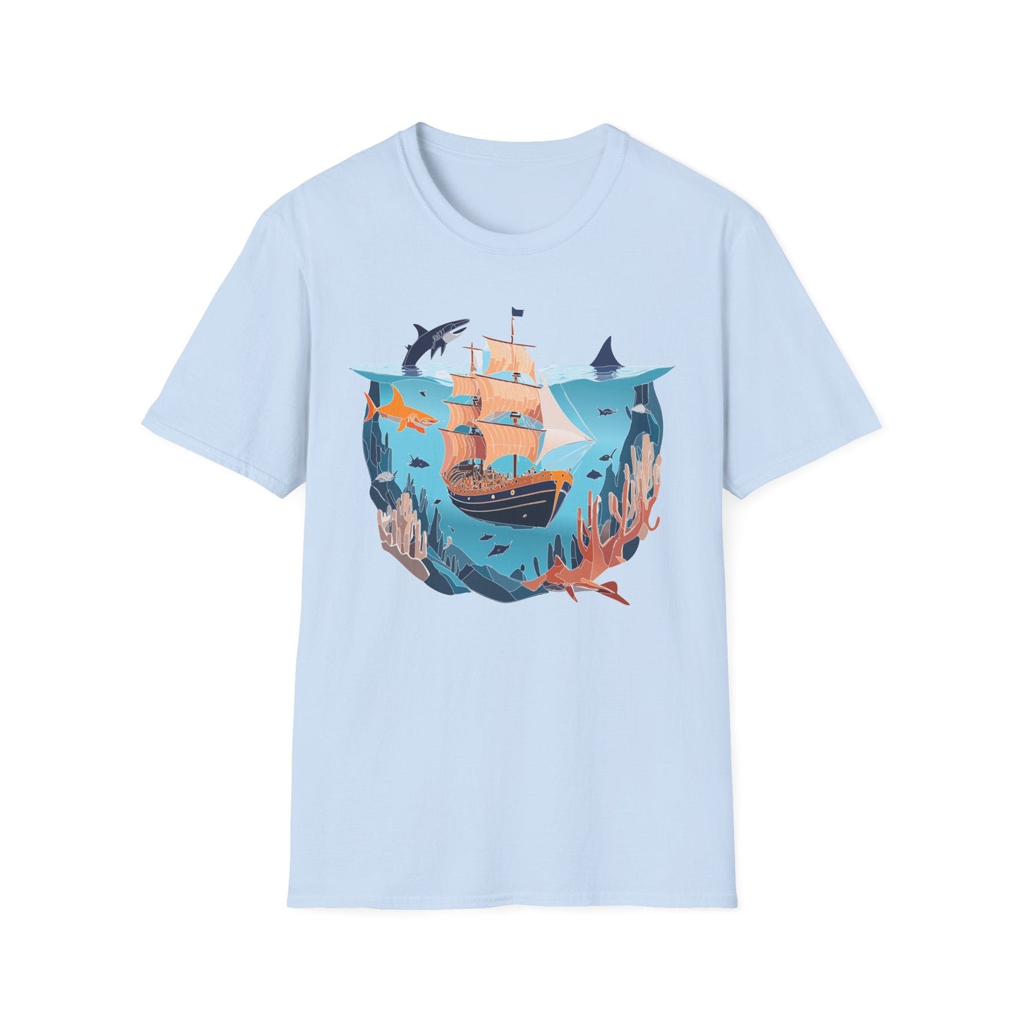 Ocean Tee Shirt Unisex Softstyle 64000 U Boat Design 100 Percent Ring Spun Cotton Tee