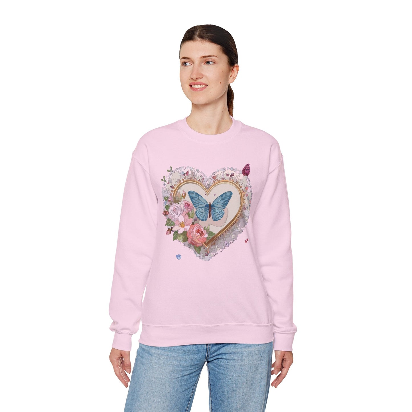 Floral Heart Unisex Crewneck Sweatshirt Valentines Floral Love Gildan 18000 Heavy Blend