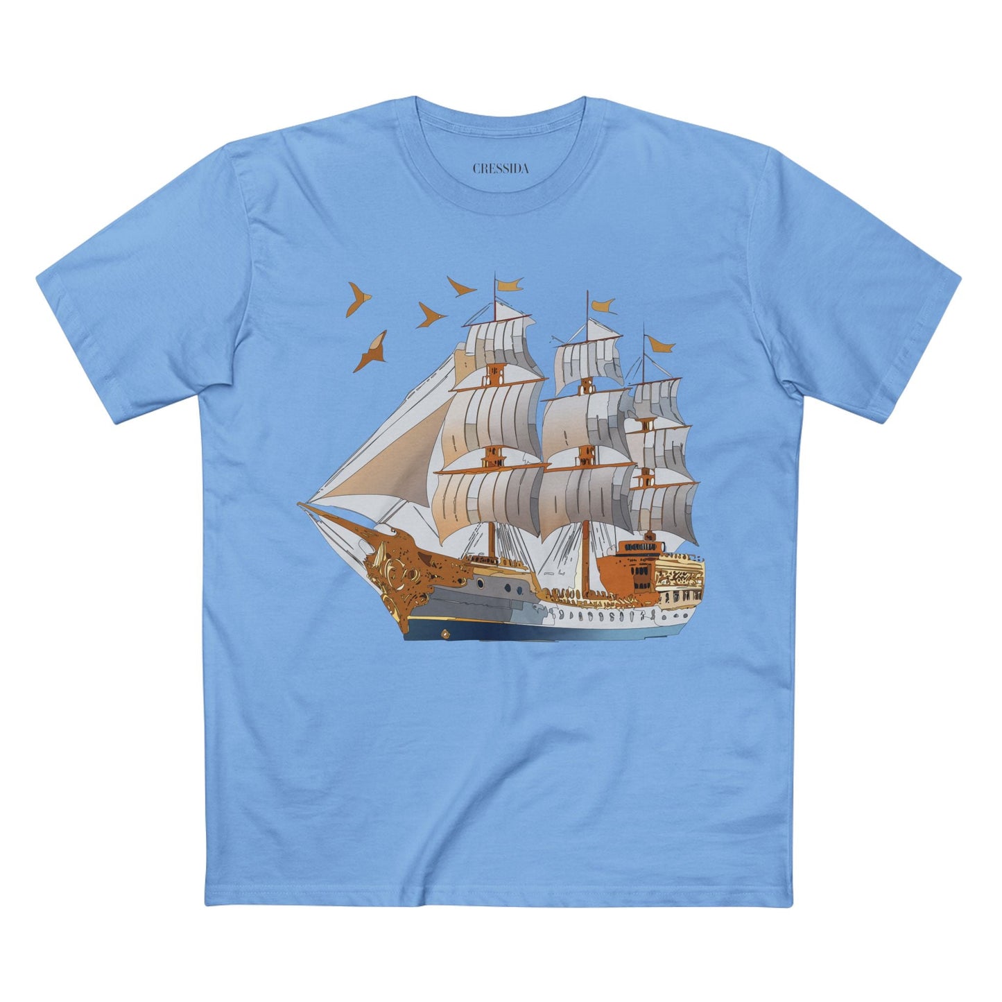 Ship Graphic Unisex 100 Cotton T-Shirt with Gold Frigate Art Design 4