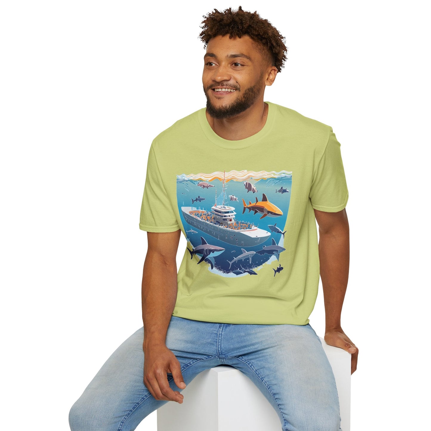 Ocean Tee Shirt Unisex Softstyle Short Sleeve With Ocean Art Design 100 Percent Ring Spun Cotton