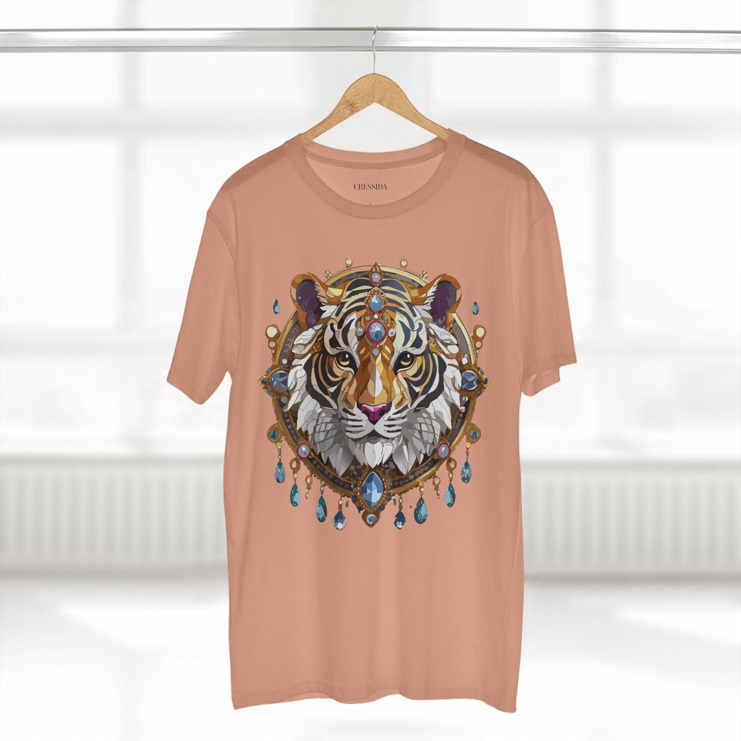 Tiger Graphic Unisex 100 Cotton Tee With Unique Animal Golden Medallion Art Design 55