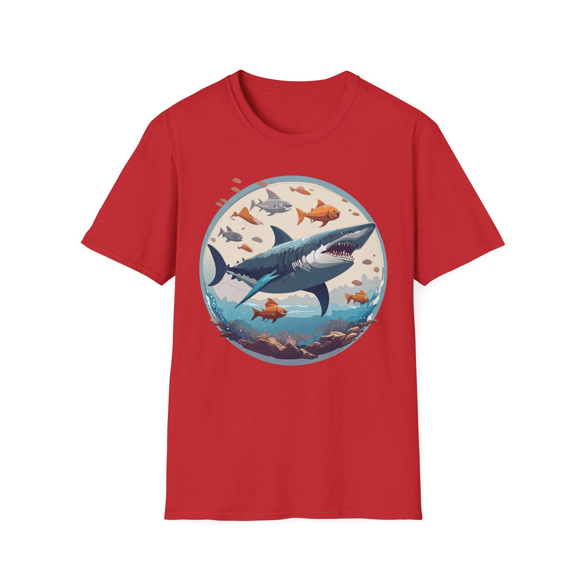 Great White Shark Circle Illustration T-Shirt | Ocean Fish Graphic Tee
