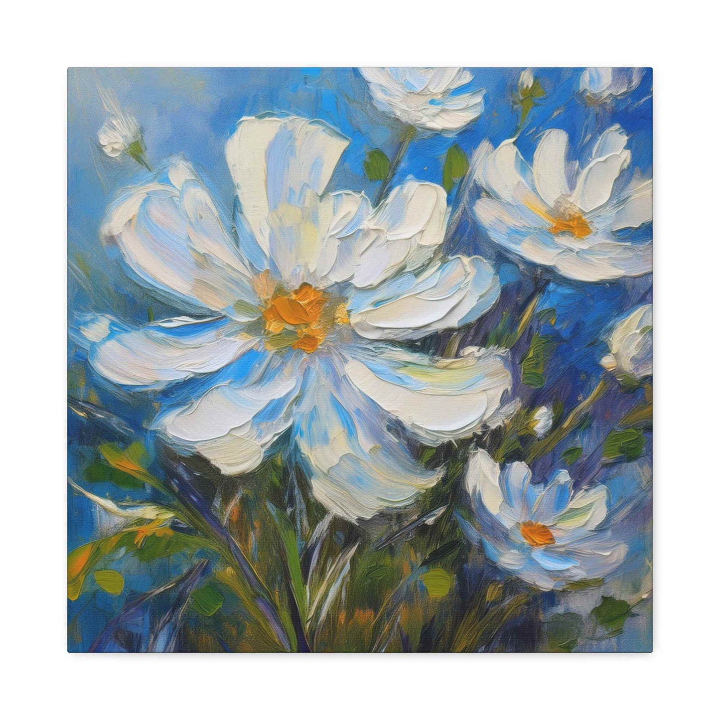 White Flowers Print Canvas, White Flowers Oil Paint Print 20x20, 24x24, 30x30, 32x32, 36x36, Art Design Print Non-Frame MC-7
