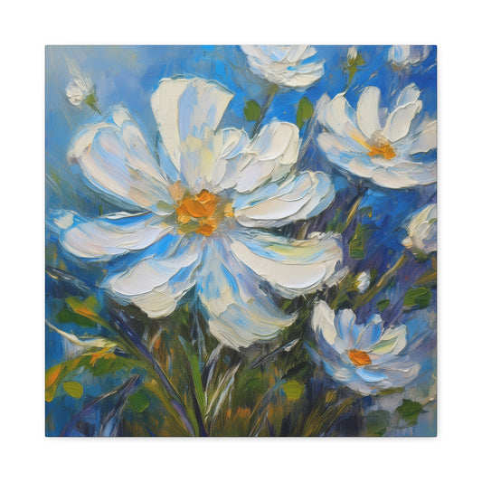 White Flowers Print Canvas, White Flowers Oil Paint Print 20x20, 24x24, 30x30, 32x32, 36x36, Art Design Print Non-Frame MC-7
