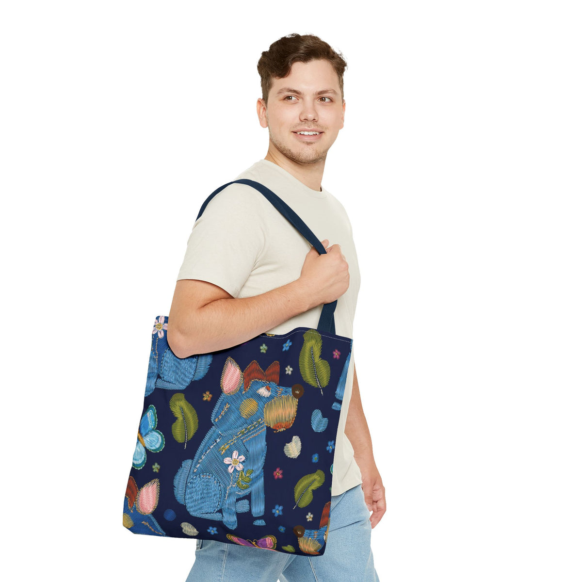 Denim Fabric Imitation Print Unisex Canvas Bag Poly Spun 3 Sizes Tote Bag 191-6