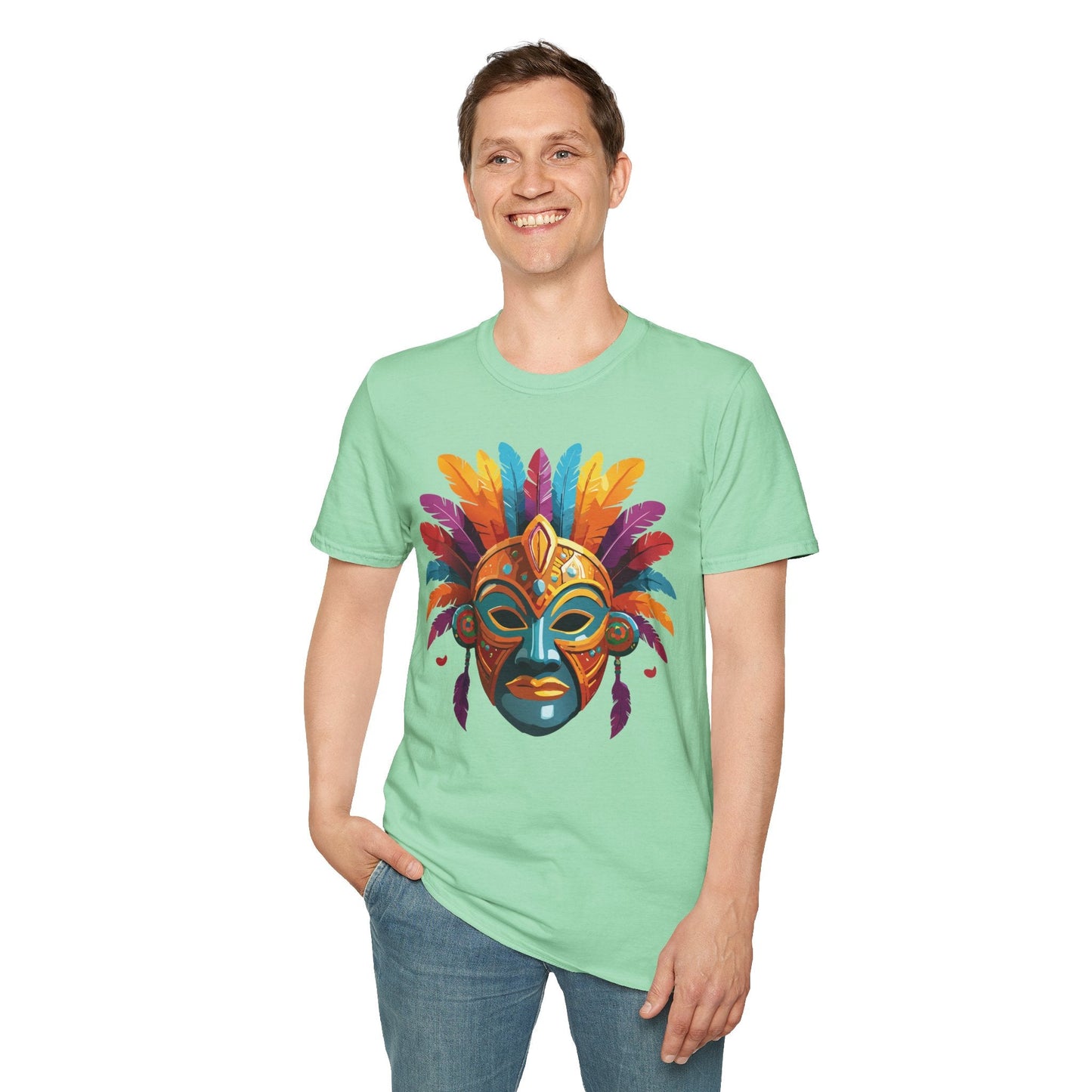 Unisex Gildan Mask T Shirt Softstyle 64000 With Art Design Lightweight Cotton Tee