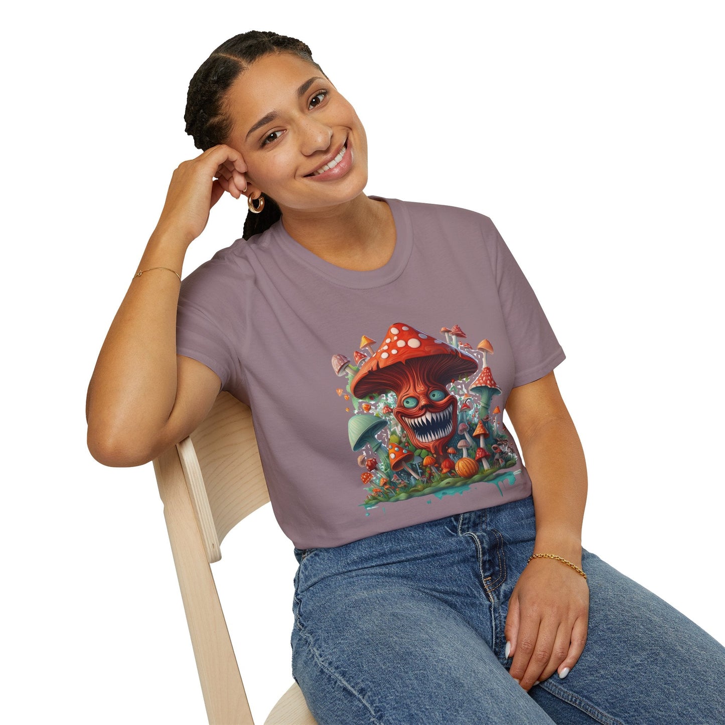 Funny Mashroom Graphic Unisex Softstyle Cotton With Cartoon Illustration Design 1