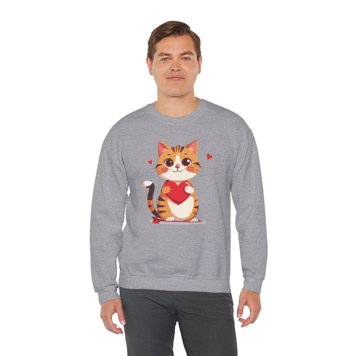 Cat Heart Sweatshirt, Heart Sweatshirt, Cat Sweatshirt, Valentine's Day Sweatshirt, 50/50 Cotton-Poly Animal Sweatshirt 103