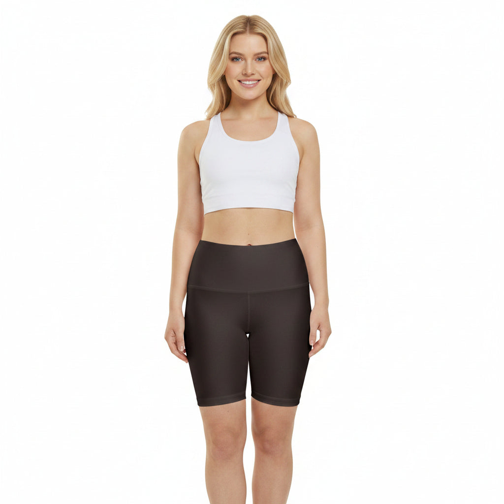 Deep Mocha Brown Women's Workout Shorts — High-Waist Biker Athletic Shorts