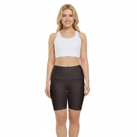 Deep Mocha Brown Women's Workout Shorts — High-Waist Biker Athletic Shorts