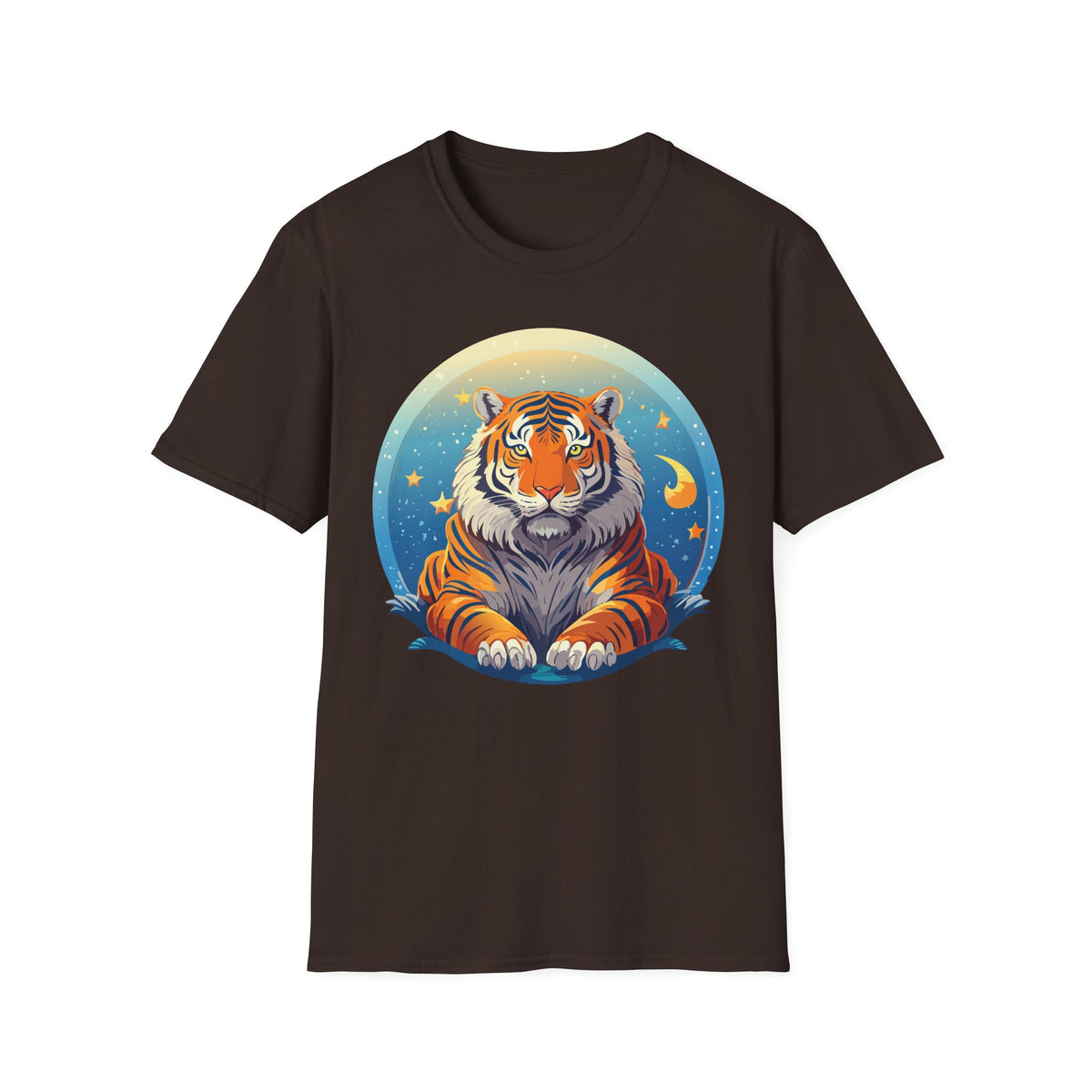 Celestial Tiger Illustration T-Shirt | Night Sky Moon Stars