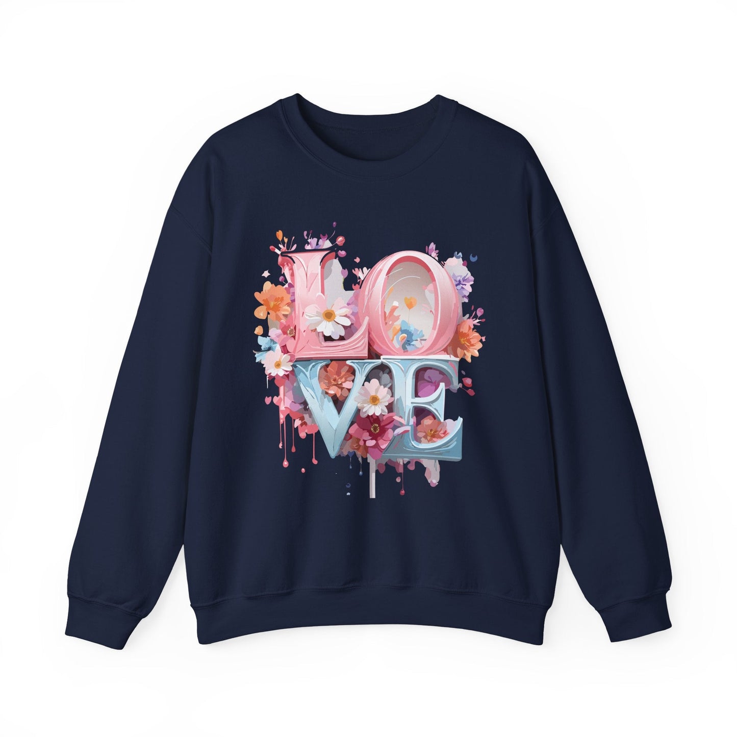Floral Love Sweatshirt Unisex Love Flower Valentines Day Crewneck Gildan 18000 50 50 Cotton Polyester