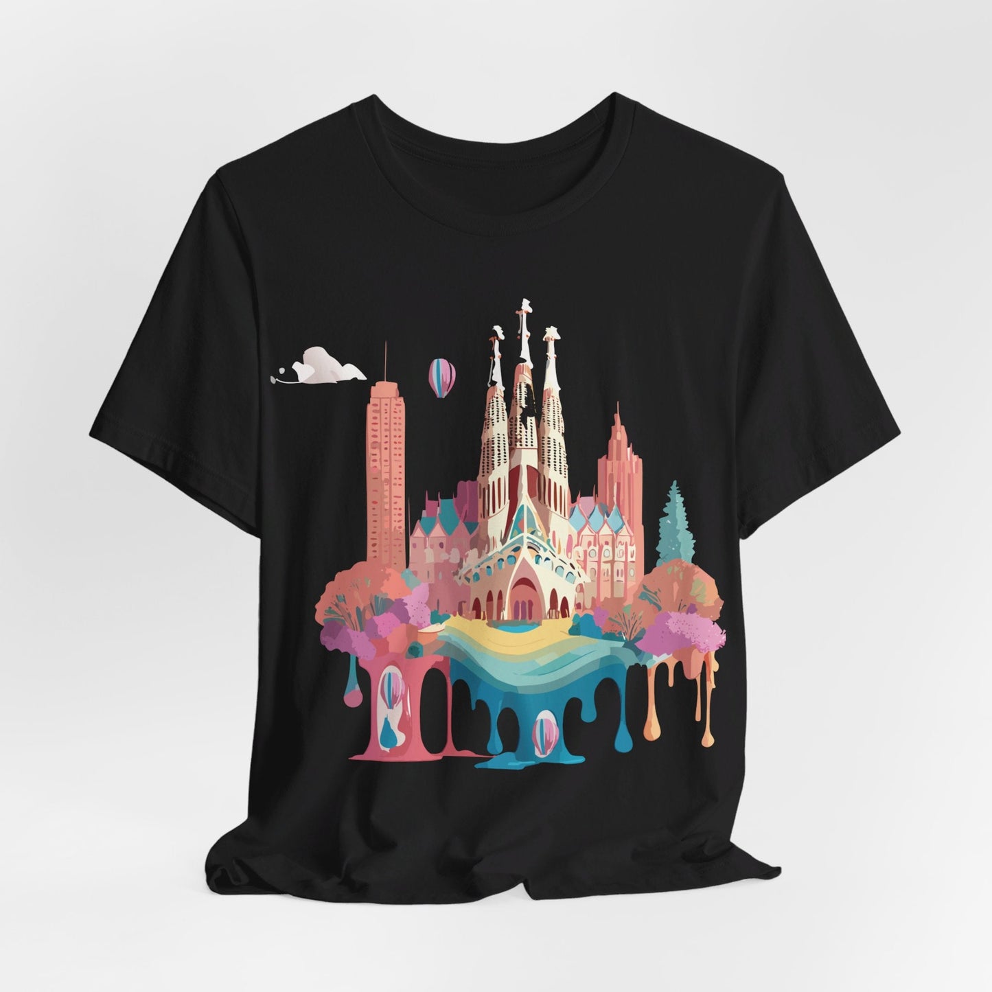 Adelpha Barcelona Themed Graphic Tee Unisex Short Sleeve Art Design For Everyday Comfort
