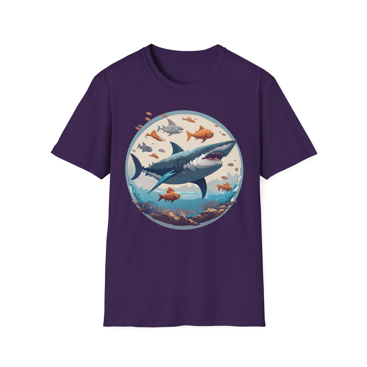Great White Shark Circle Illustration T-Shirt | Ocean Fish Graphic Tee