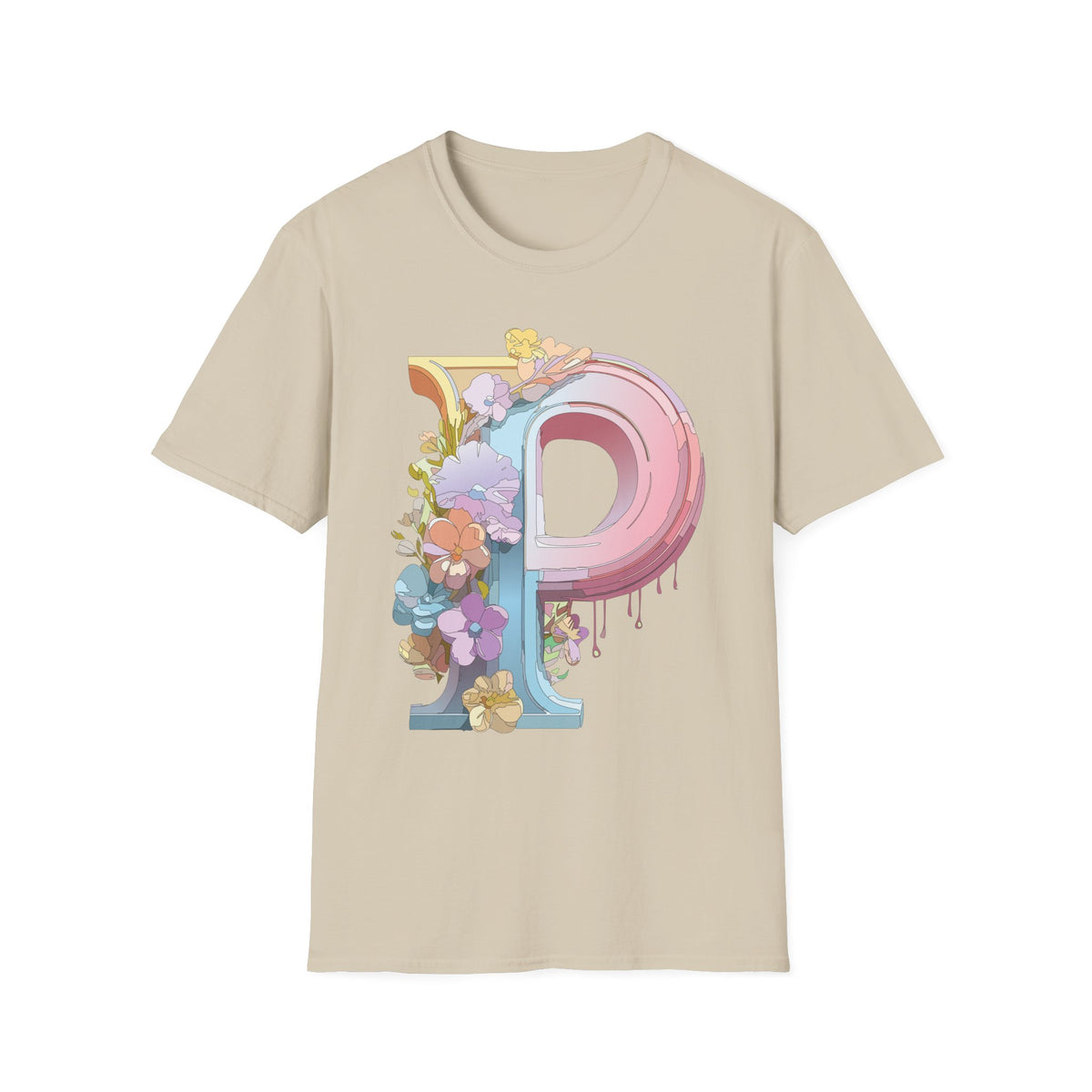 Floral Letter P Monogram T-Shirt | Pink Pastel Initial Tee