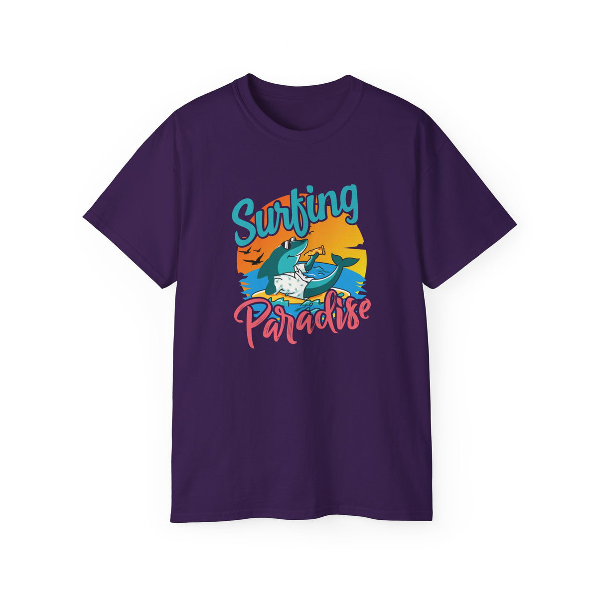 Surfing Paradise T-Shirt | Retro Beach Wave Shark Graphic
