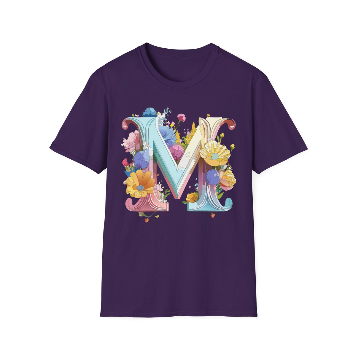 Floral Letter M Monogram T-Shirt | Watercolor Garden Initial Tee