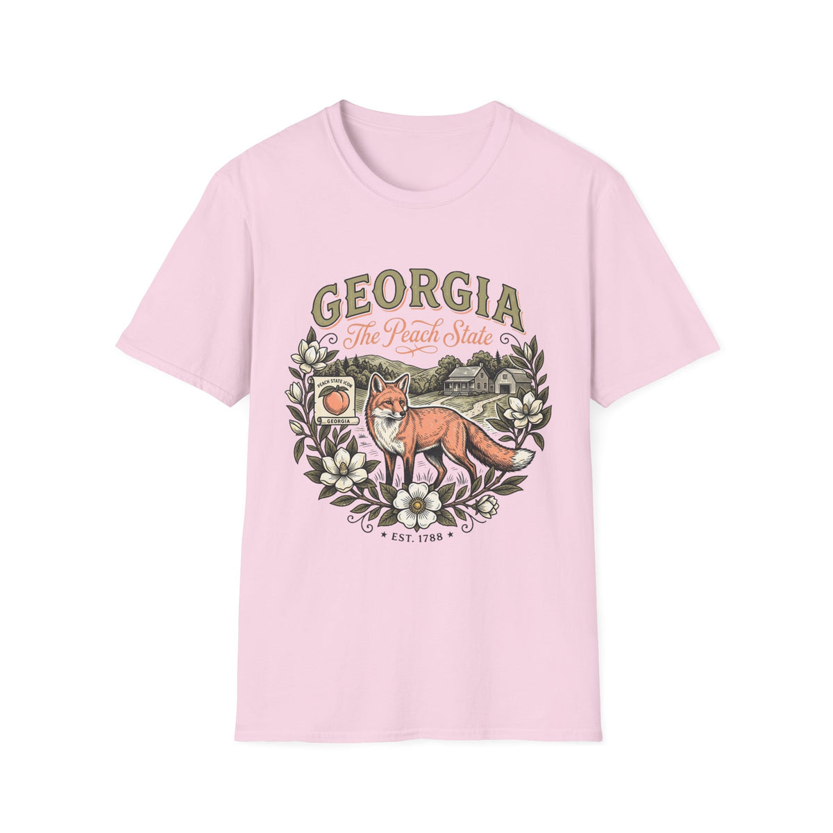 Georgia Fox T-Shirt — The Peach State Vintage Nature Travel Tourist Graphic Design Unisex 100 Cotton Gildan T-Shirt
