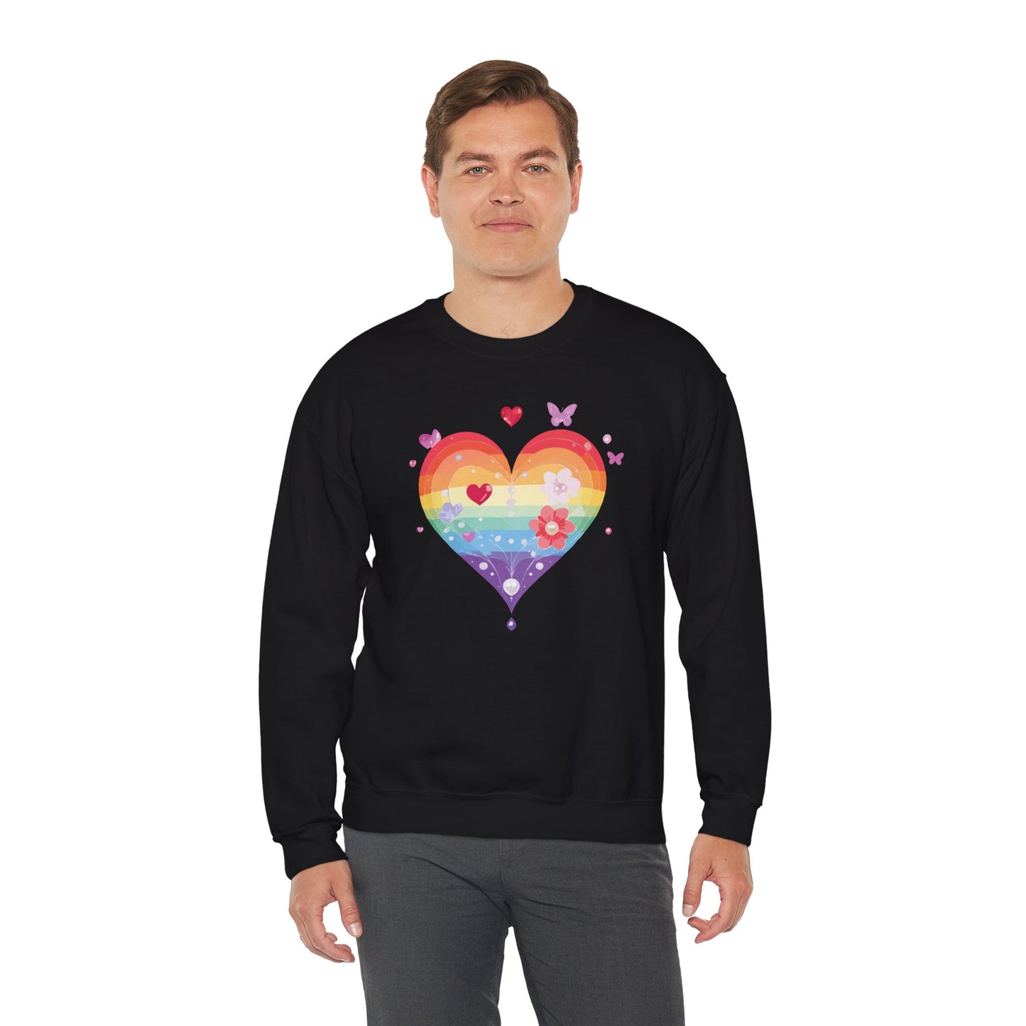 Rainbow Heart Sweatshirt, Floral Heart Sweatshirt, Floral Love Sweatshirt, Valentine's Day Sweatshirt, Rainbow Heart Floral Sweatshirt 115