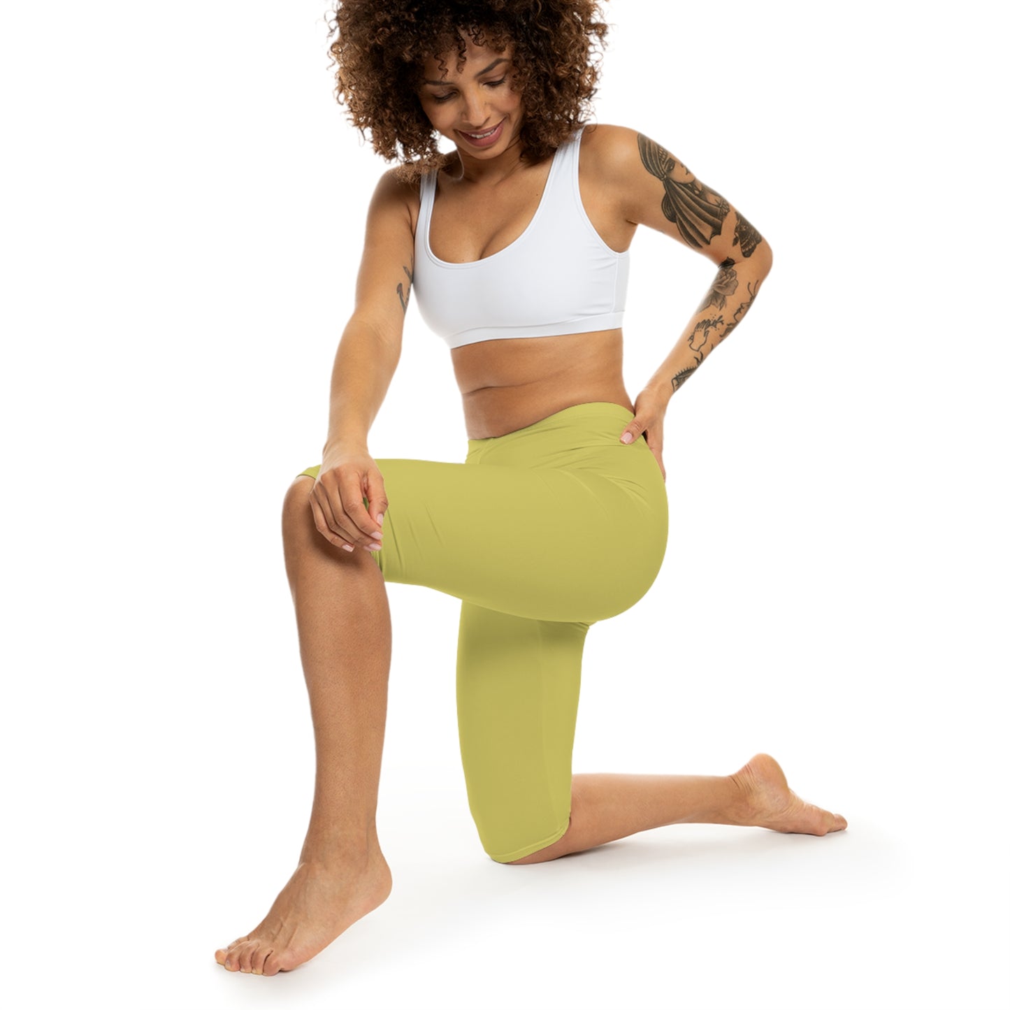 Golden Sand Color Women's Brushed Suede Poly Span Casual Capri Leggings XS-2XL