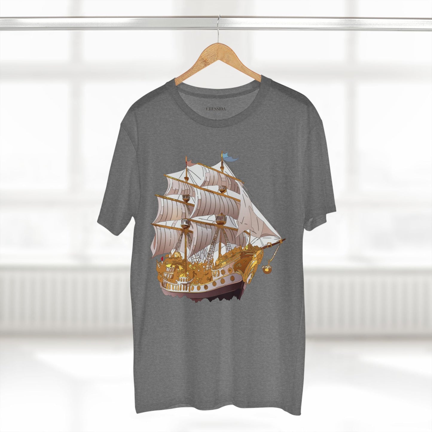 Ship Graphic Unisex 100 Cotton T-Shirt with Gold Frigate Art Design 11