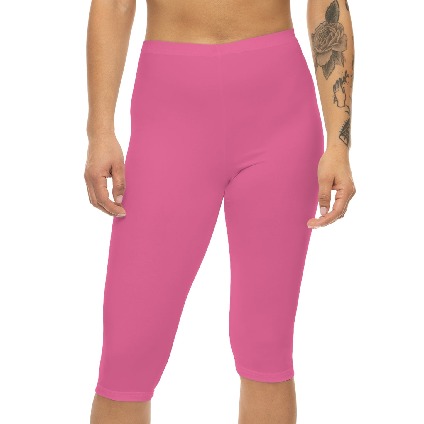 Rose Kiss Color Women's Brushed Suede Poly Span Casual Capri Leggings XS-2XL