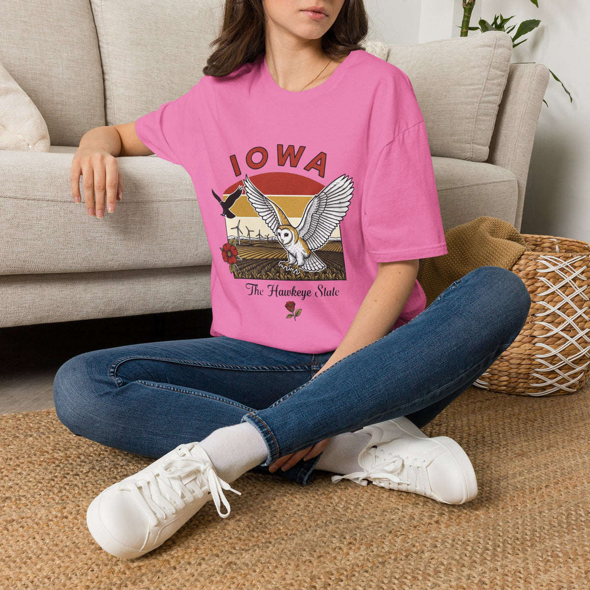 Iowa Barn Owl Tee — The Hawkeye State Vintage Sunset Tee Travel Tourist Graphic Design Unisex 100 Cotton Gildan T-Shirt