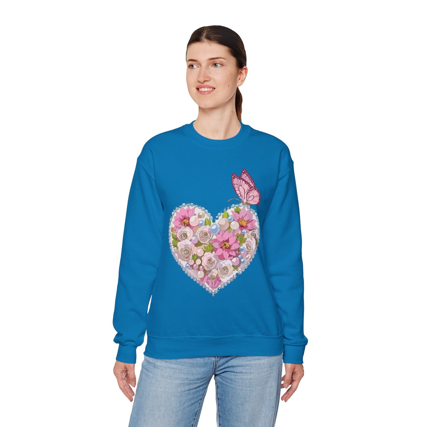 Floral Heart Sweatshirt Unisex Heavy Blend Crewneck 50 Cotton 50 Polyester Valentine's Day