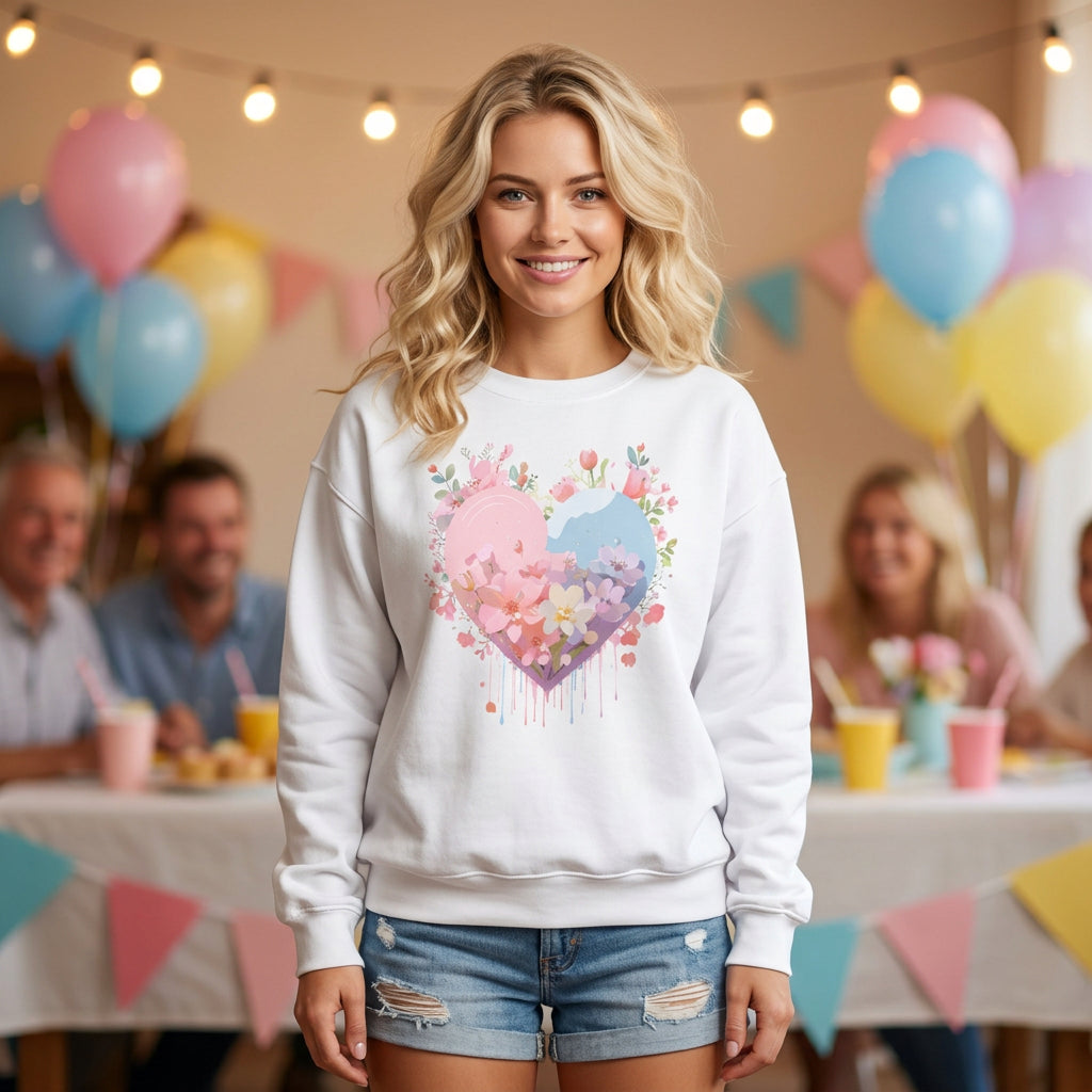 Floral Heart Love Graphic Valentine's Day Sweatshirt Unisex 50/50 Cotton-Poly Sweatshirt w23