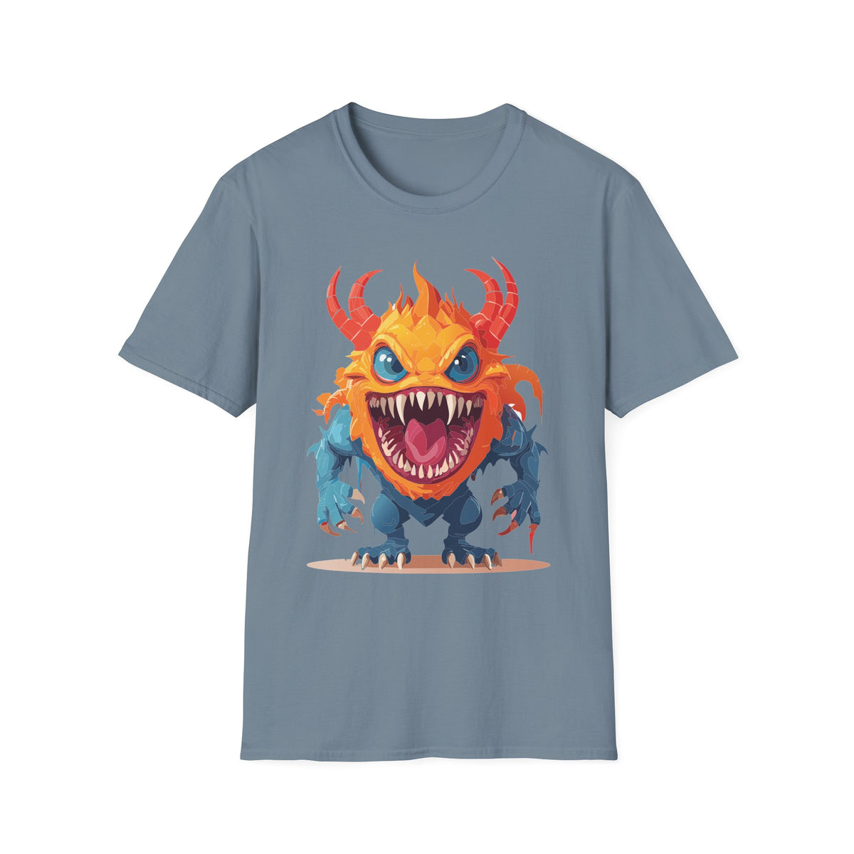 Monster T-Shirt — Colorful Fierce Creature Cartoon Graphic Tee Unisex 100 Cotton Gildan T-Shirt