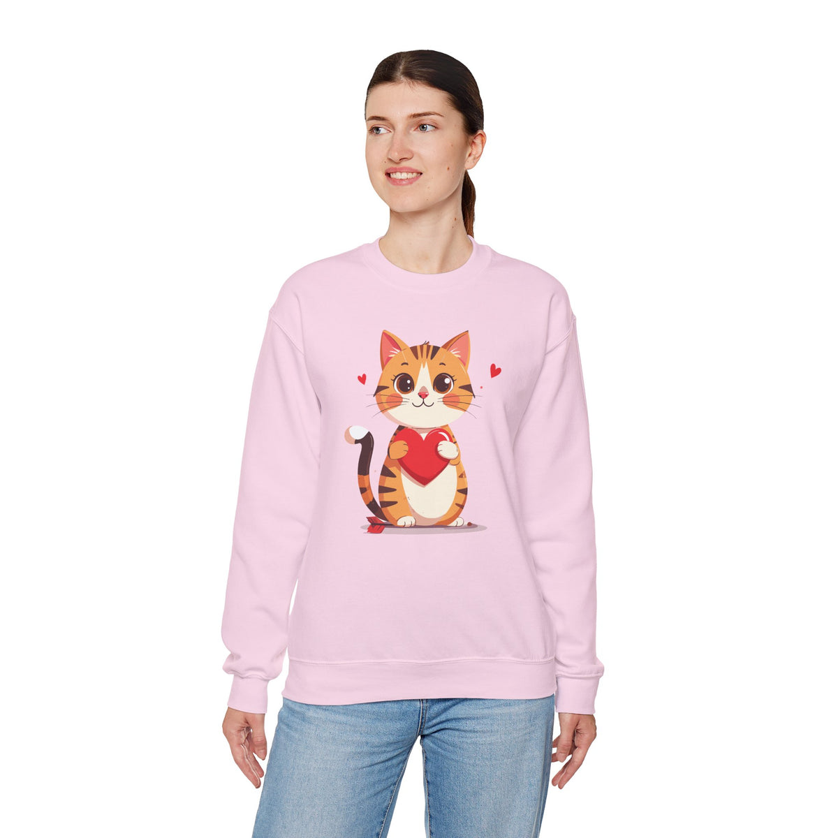 Cat Heart Sweatshirt, Heart Sweatshirt, Cat Sweatshirt, Valentine's Day Sweatshirt, 50/50 Cotton-Poly Animal Sweatshirt 103