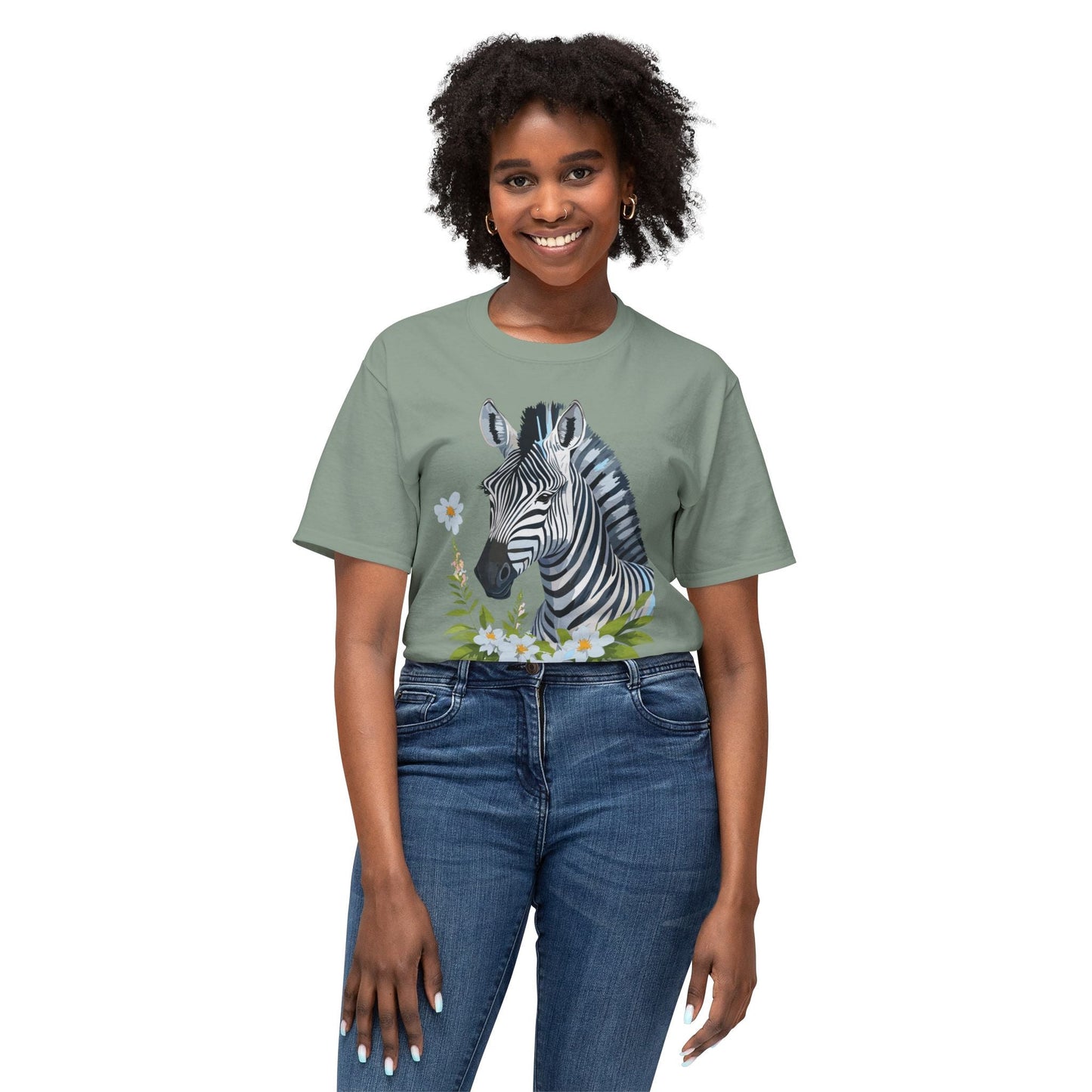 Unisex Zebra Art Print T Shirt 100% Cotton Vintage Floral Tee Made in USA Premium Graphic Tee