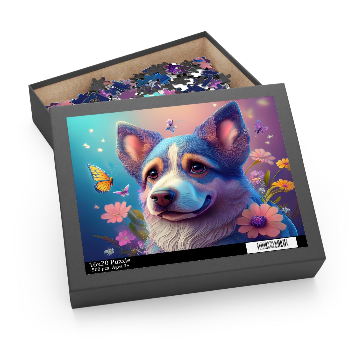 Puzzles-22 Floral Dog Face Puzzle 500-Piece  Floral Dog Puzzle 500-Piece, Kids Puzzles Size: 16" x 20",  Ages 9+