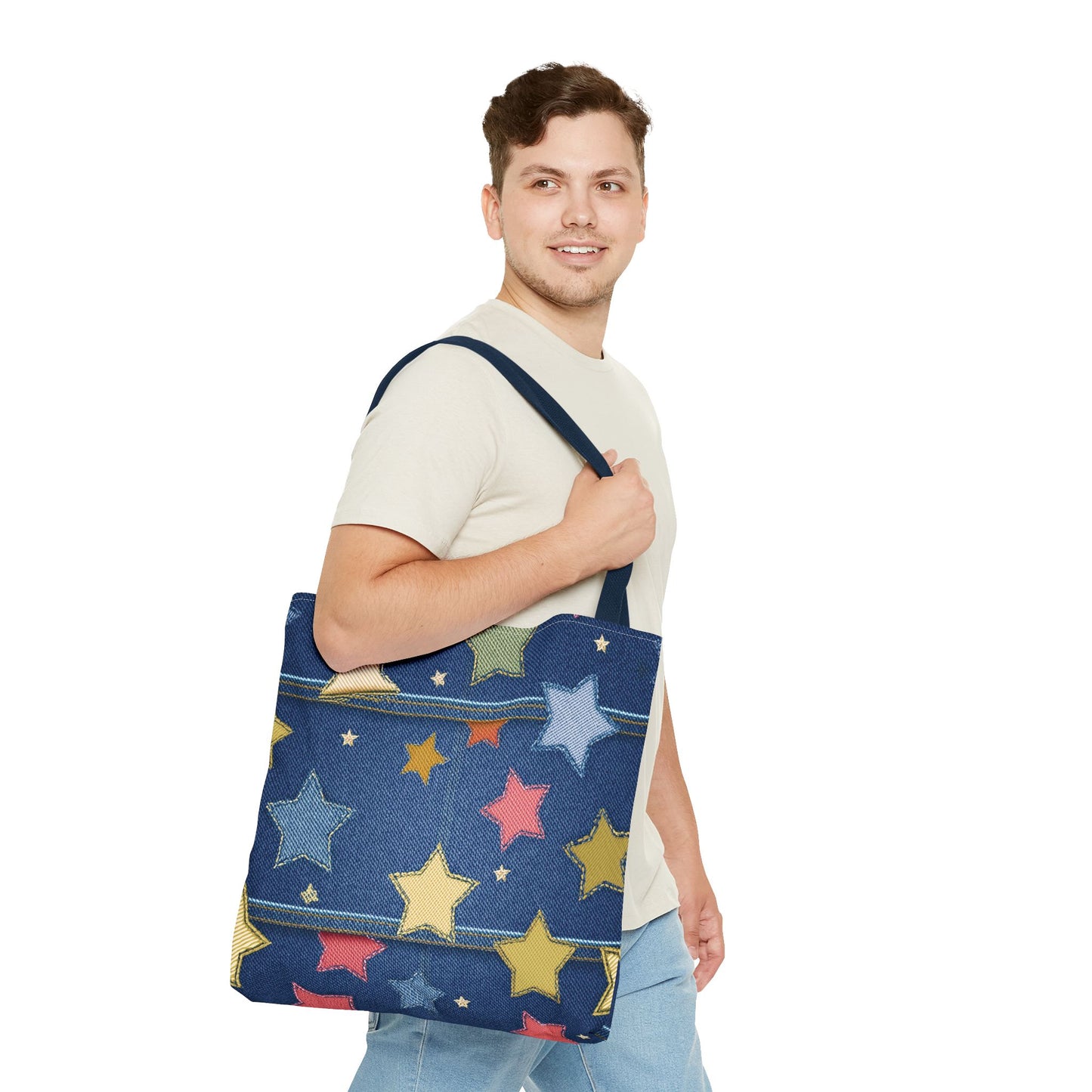 Denim Fabric Imitation Print Unisex Canvas Bag Poly Spun 3 Sizes Tote Bag 181-5