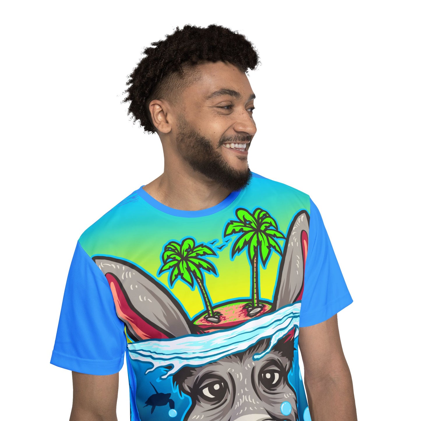63 Unisex Poly T-Shirt with Cartoon Graphic Design