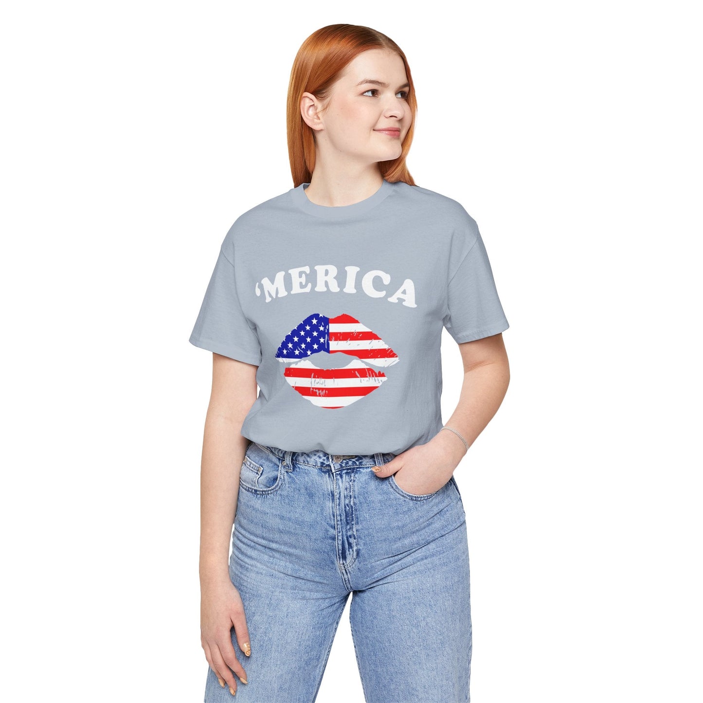 American Flag Lip Graphic Unisex Cotton T-Shirt a9