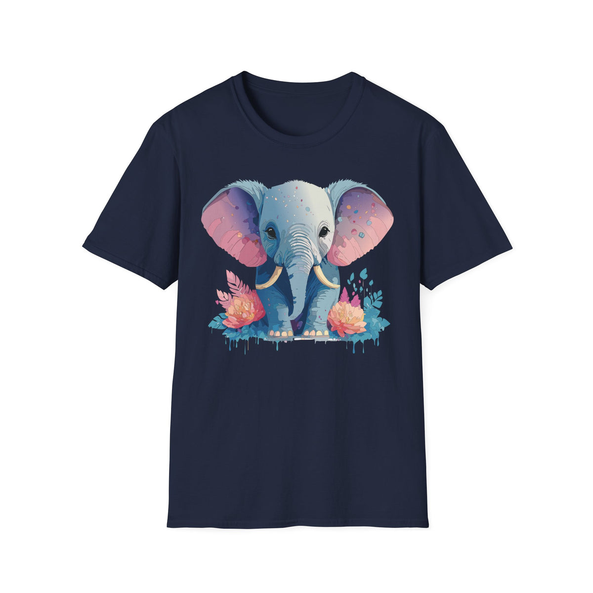 Colorful Baby Elephant Illustration T-Shirt | Cute Watercolor Animal Tee