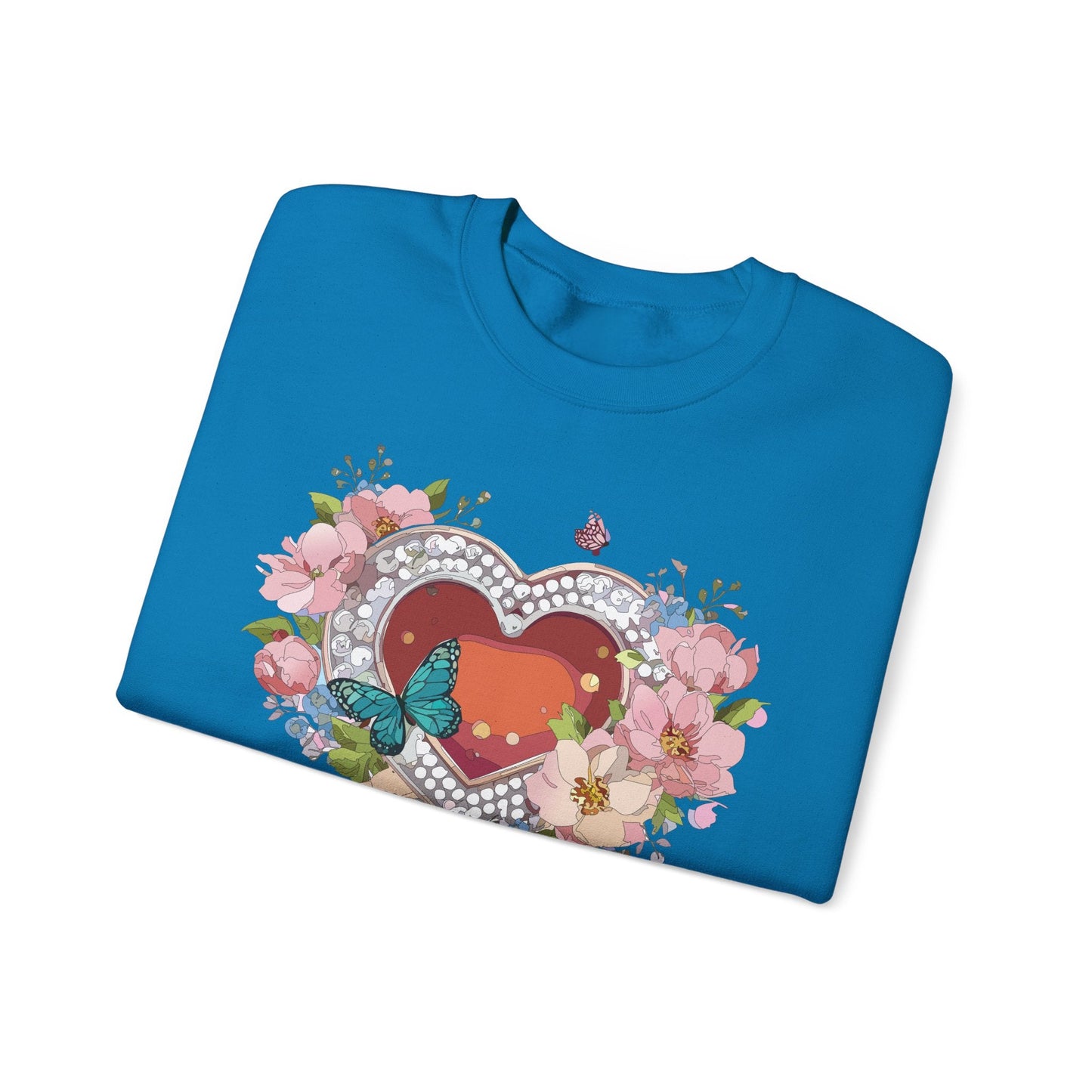 Floral Heart Sweatshirt Unisex Valentines Day Edition Gildan 18000 Heavy Blend Crewneck